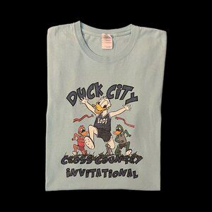 Year 2000s 00s Duck City Cross Country Invitational Sky Blue Graphic T-shirt Lrg